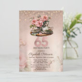 Thee Kop Bloemen Glitter Roze Goud 65ste Kaart (Staand voorkant)
