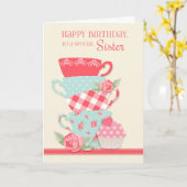 Thee kopjes en Rozen, Happy Birthday Sister Kaart (Gele Bloem)