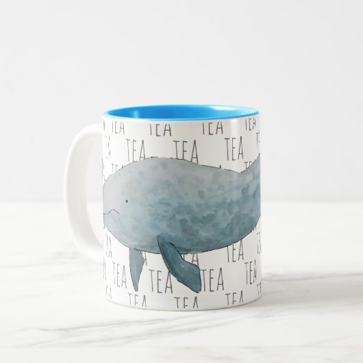 Thee Marine Zoogdier Waterverf Blauwe Walvis Tweekleurige Koffiemok (Voorkant links)