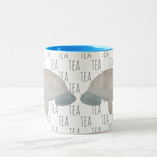 Thee Marine Zoogdier Waterverf Moeder Baby Manatee Tweekleurige Koffiemok (Center)