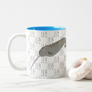 Thee Marine Zoogdier Waterverf Narwhal Tweekleurige Koffiemok