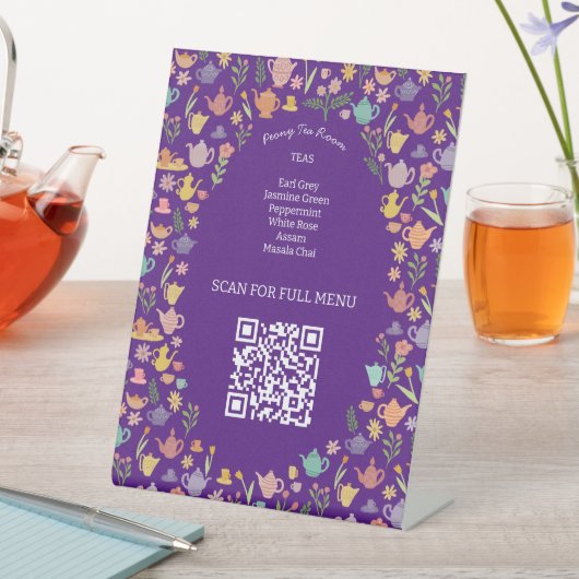 Thee Menu Schattig Kleurrijk Aangepaste QR-code Reclamebord Met Voetstuk (Insitu)