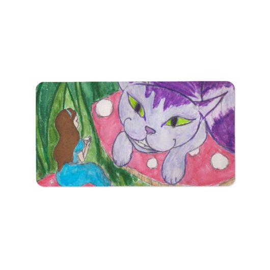Thee met Cheshire cat Button Classic Round Sti Etiket (Voorkant)