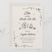 Thee met de bruid om een handgetekende bruidsdouch kaart (Voorkant / Achterkant)