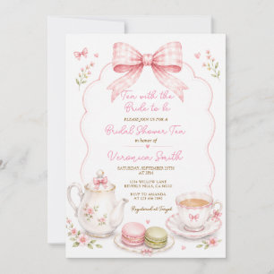 Thee met de Bruid Roze Lint Bruidsfeest Kaart