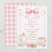 Thee met de Bruid Roze Lint Bruidsfeest Kaart (Voorkant / Achterkant)