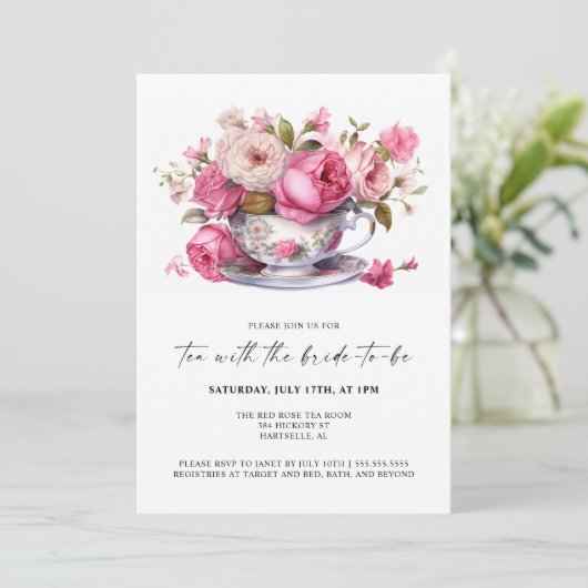 Thee met de bruid-to-be Vrijgezellenfeest Tea Part Kaart (Staand voorkant)