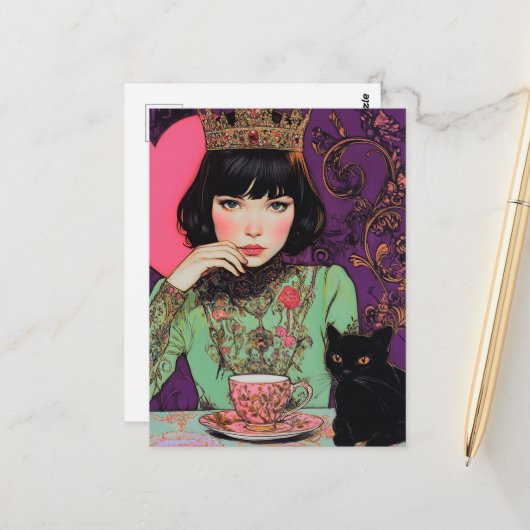 Thee met de Kat en de Koningin Briefkaart (Voorkant / Achterkant in situ)