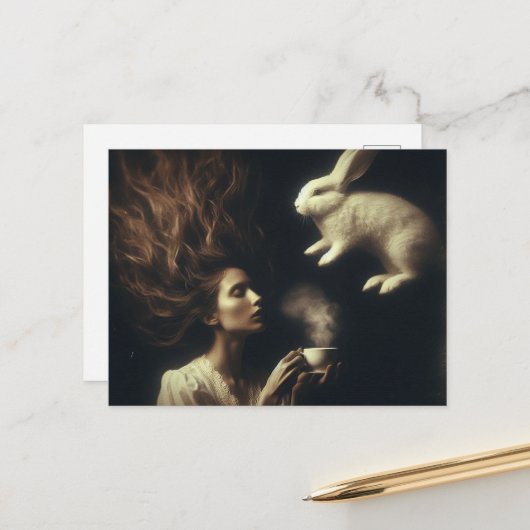 Thee met het konijn briefkaart (Voorkant / Achterkant in situ)