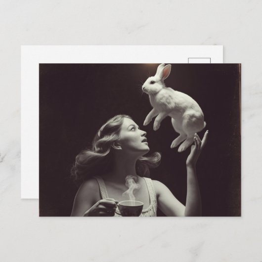 Thee met het konijn zwart en wit briefkaart (Voorkant / Achterkant)