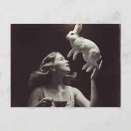 Thee met het konijn zwart en wit briefkaart