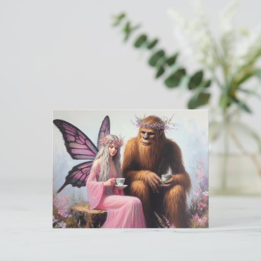 Thee met Sasquatch en de fee Briefkaart (Staand voorkant)