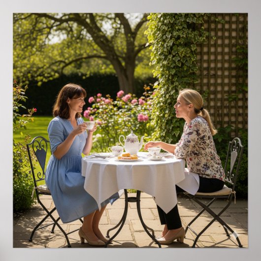 Thee op de patio poster (Voorkant)
