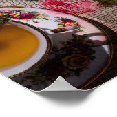 Thee oud handgeschreven papier en roze rozen poster (Hoek)