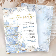 Thee Party Baby Shower Jongen Stof Blauw Bloem