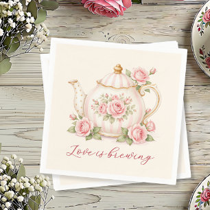 Thee Party Bruidsdouche Roze Waterverf Bloemen Servet
