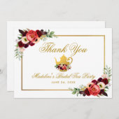 Thee Party Bruidsmeisjes Borrel Burgundy Boho Beda Bedankkaart (Voorkant / Achterkant)