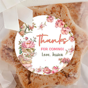 Thee Party Thee voor Twee Roze Bloemen Brouwen Ver Ronde Sticker