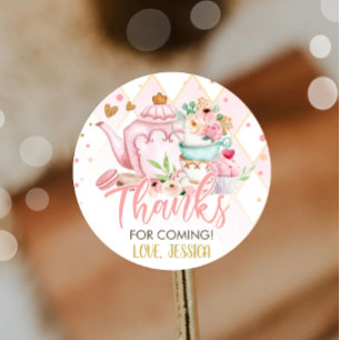 Thee Party Thee voor Twee Roze Bloemen Brouwen Ver Ronde Sticker