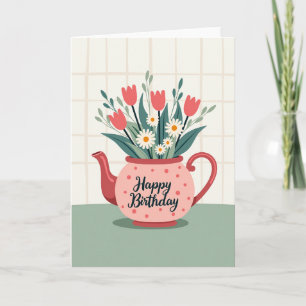 Thee pot met bloemen verjaardagskaart kaart