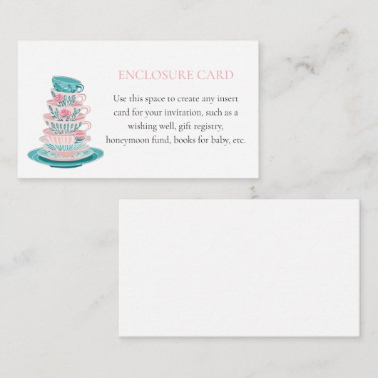 Thee receptie Roze en Turquoise Theekopjes op Maat Informatiekaartje (Voorkant / Achterkant)
