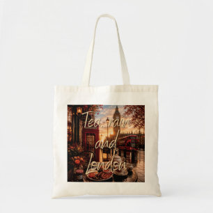 Thee Regen En Londen Big Ben Cafe Illustratie Tote Bag