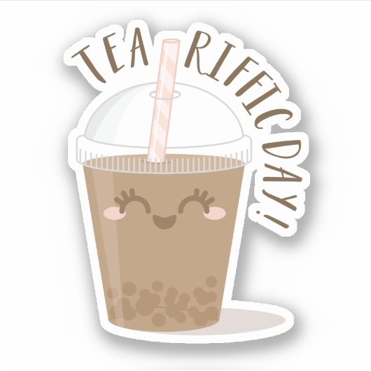 Thee-Riffic Day! Schattigee Kawaii stijl Boba Tea  Sticker (Voorkant)