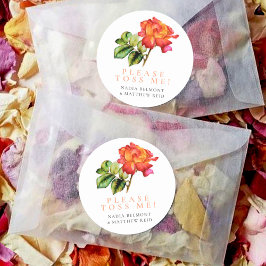 Thee roos roze sinaasappel bloemen bruiloft confet ronde sticker