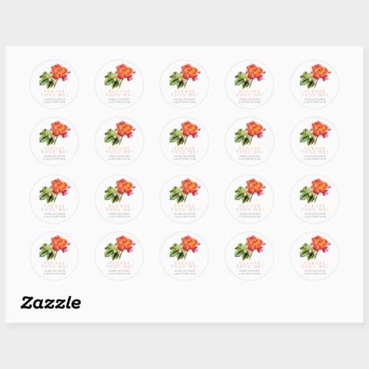 Thee roos roze sinaasappel bloemen bruiloft confet ronde sticker (Vel)