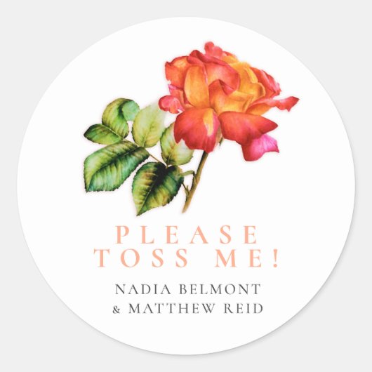 Thee roos roze sinaasappel bloemen bruiloft confet ronde sticker (Voorkant)