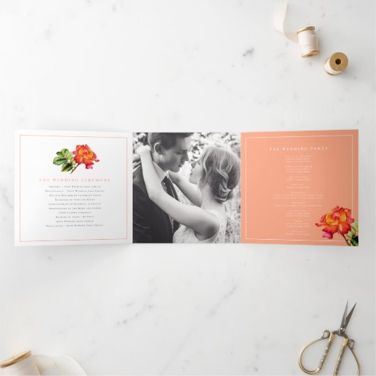 Thee roos sinaasappel gestreepte bloem waterverf b drieluik programma (Binnen)