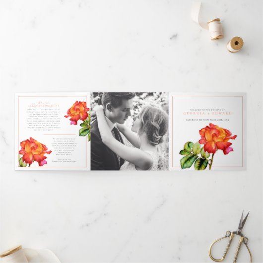 Thee roos sinaasappel gestreepte bloem waterverf b drieluik programma (Buitenkant)