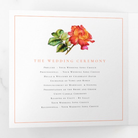 Thee roos sinaasappel gestreepte bloem waterverf b drieluik programma (Binnenzijde eerst)