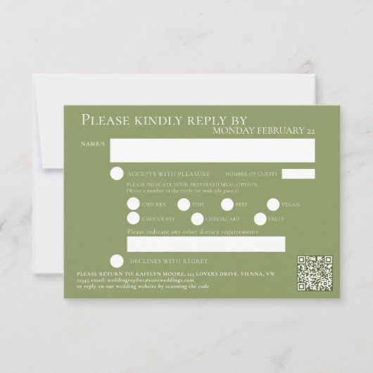 Thee roos waterverf bruiloft QR code maaltijden gr RSVP Kaartje (Voorkant)