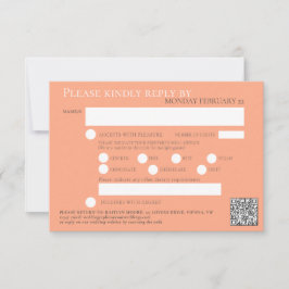 Thee roos waterverf bruiloft QR code maaltijden si RSVP Kaartje