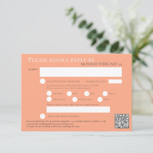 Thee roos waterverf bruiloft QR code maaltijden si RSVP Kaartje (Staand voorkant)