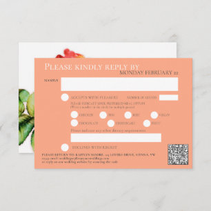 Thee roos waterverf bruiloft QR code maaltijden si RSVP Kaartje