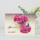 thee - rozen in een theepot - tea - feest nodigen kaart (Staand voorkant)