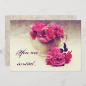 thee - rozen in een theepot - tea - feest nodigen kaart (Voorkant / Achterkant)