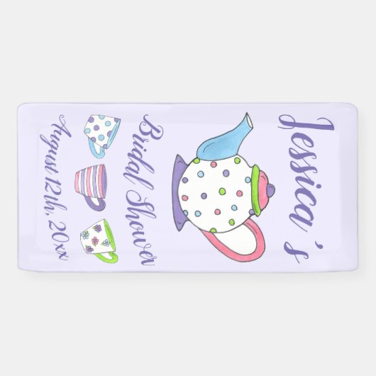 Thee servies met polka stippen Bruids baby shower Spandoek (Horizontaal)