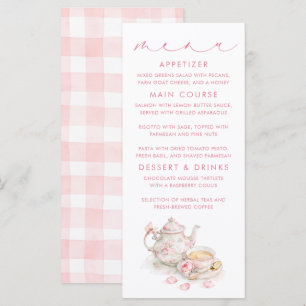 Thee Thema Roze Gingham Patroon Menukaarten Menu