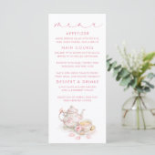 Thee Thema Roze Gingham Patroon Menukaarten Menu (Staand voorkant)