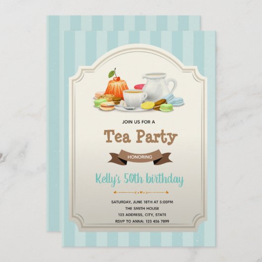 thee thema verjaardagsuitnodiging kaart (Voorkant / Achterkant)