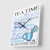 Thee tijd-de hele dag, elke dag! vierkante klok (Hoek)