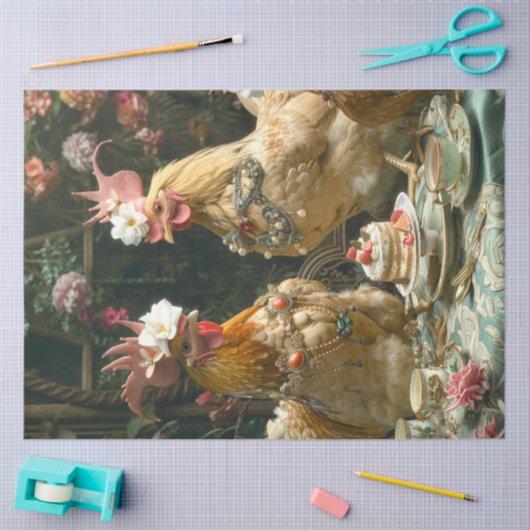  Thee Tijd Kippen Decoupage Tissuepapier (Craft)