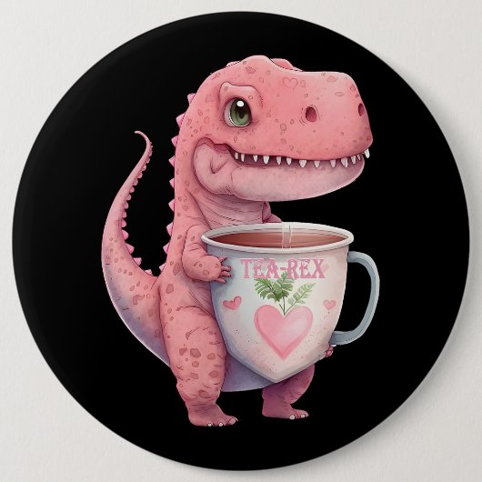 Thee Tijd TRex Dinosaurus Leuk Grappig Chibi Kawai Ronde Button 6,0 Cm (Voorkant)