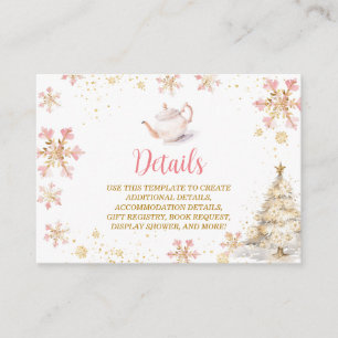 Thee-uitnodiging Roze Winter Baby Shower Details Informatiekaartje