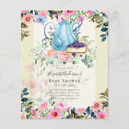 Thee-uurtje verjaardagsfeest baby shower uitnodigi (Voorkant)