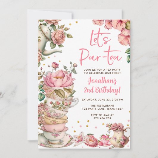 Thee Verjaardag Meisje Feest Par-thee Bloem Verjaa Kaart (Voorkant)