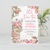 Thee Verjaardag Meisje Feest Par-thee Bloem Verjaa Kaart (Staand voorkant)